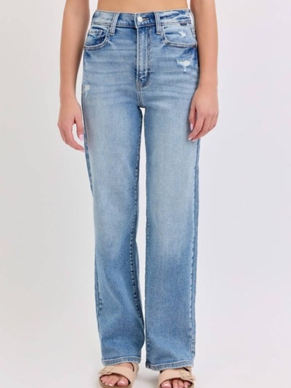 Cello Light Blue High-Rise Straight Leg Jeans